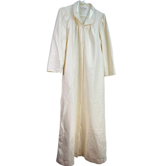 VTG Shadowline Cream Button-Down Robe Housecoat Lace Collar & Pockets Small - Picture 1 of 7